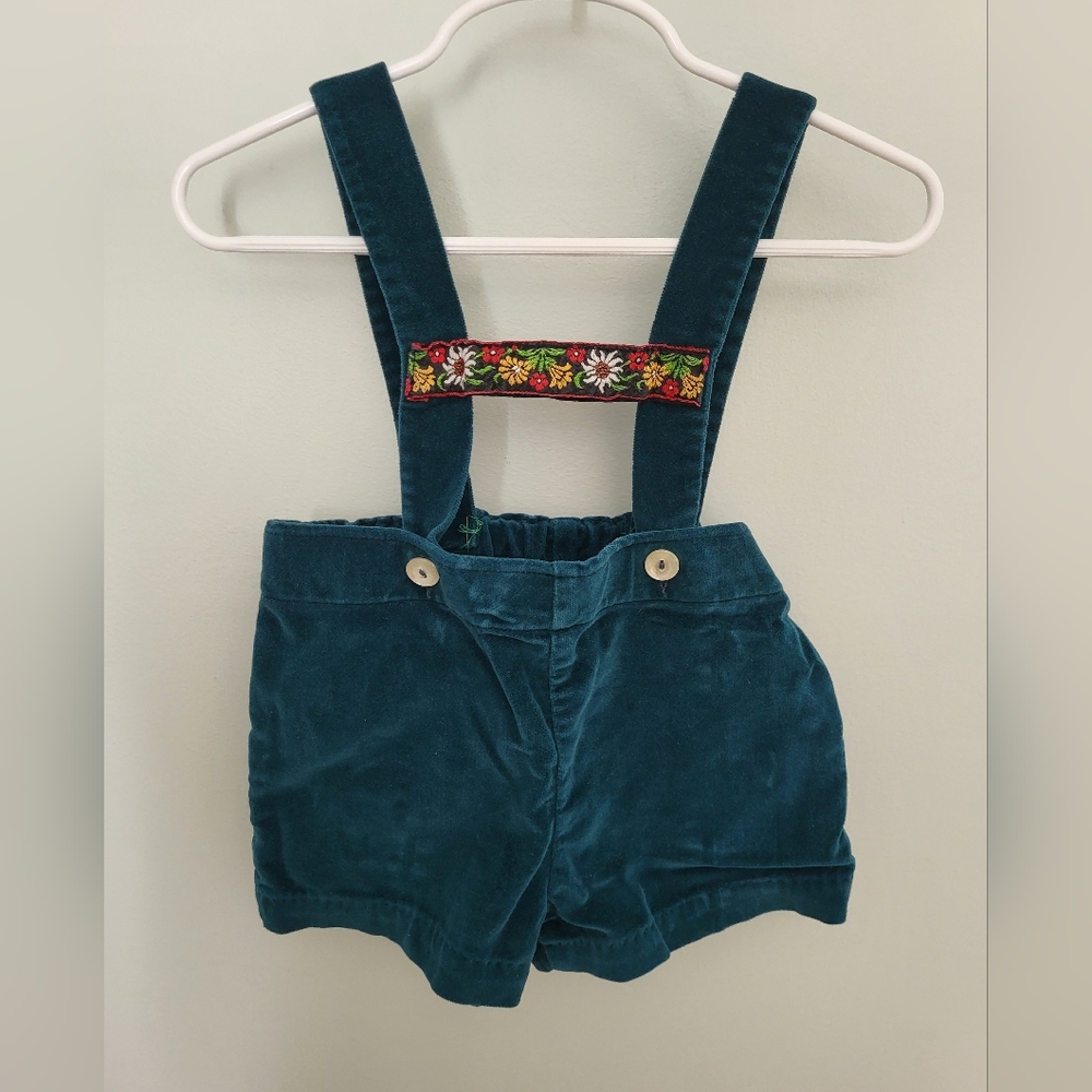 IMP Vintage Green Shorts Romper Overall Embroidered Toddler 2T Velvet St Patty's